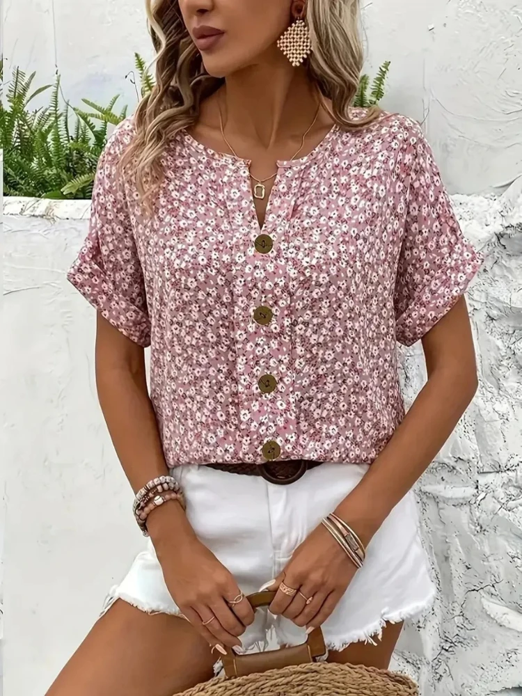 Romper Floral Print - Plus Size Women's Shirts 2025 Spring