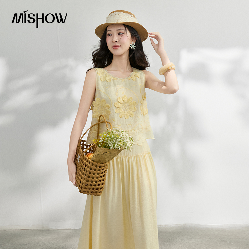 MISHOW French Floral Embroider - Midi Skirt Floral ulasan dan harga
