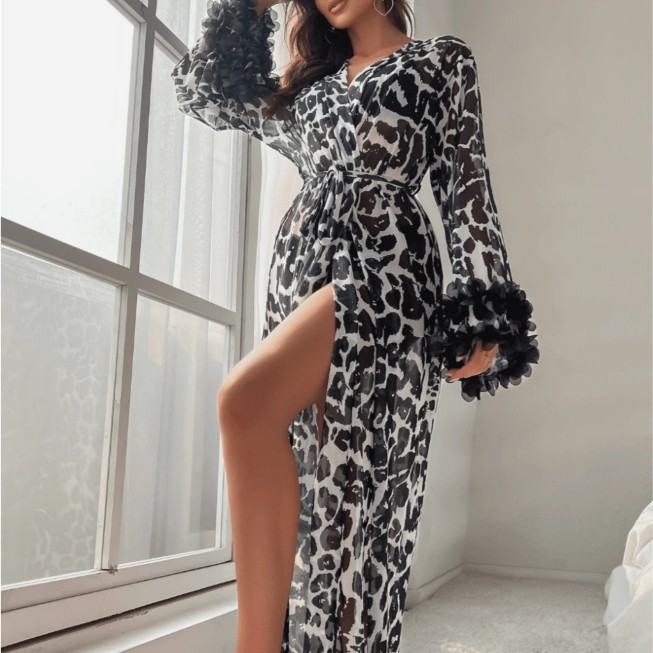 Wholesale Women Leopard Print  - Kimono Sheer Floral ulasan dan harga