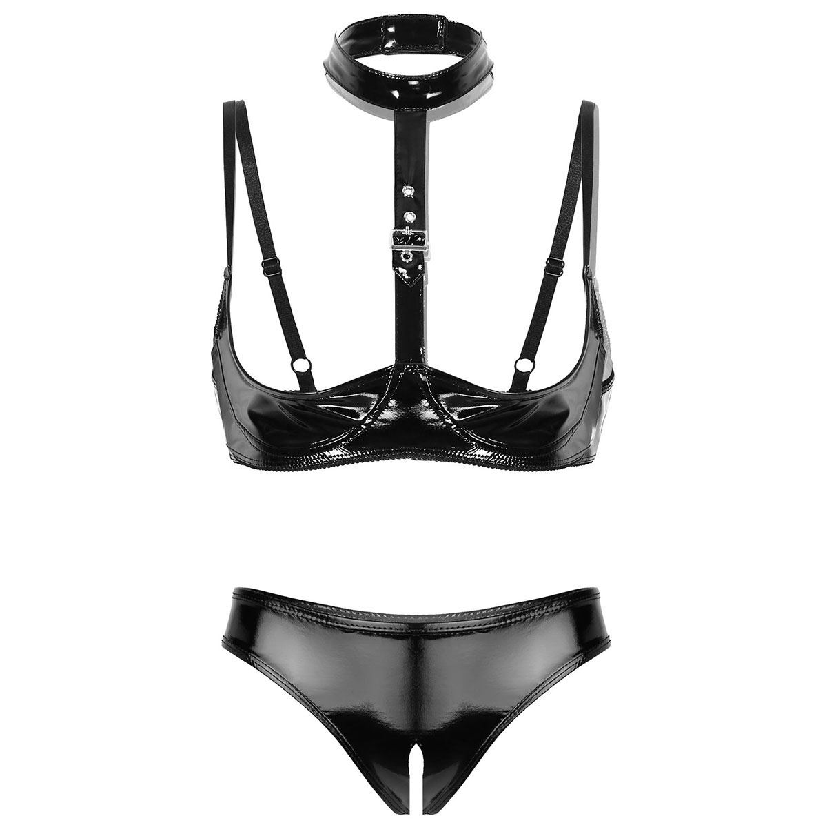 Womens Patent Leather Lingerie - Bralette Triangle Set ulasan dan harga