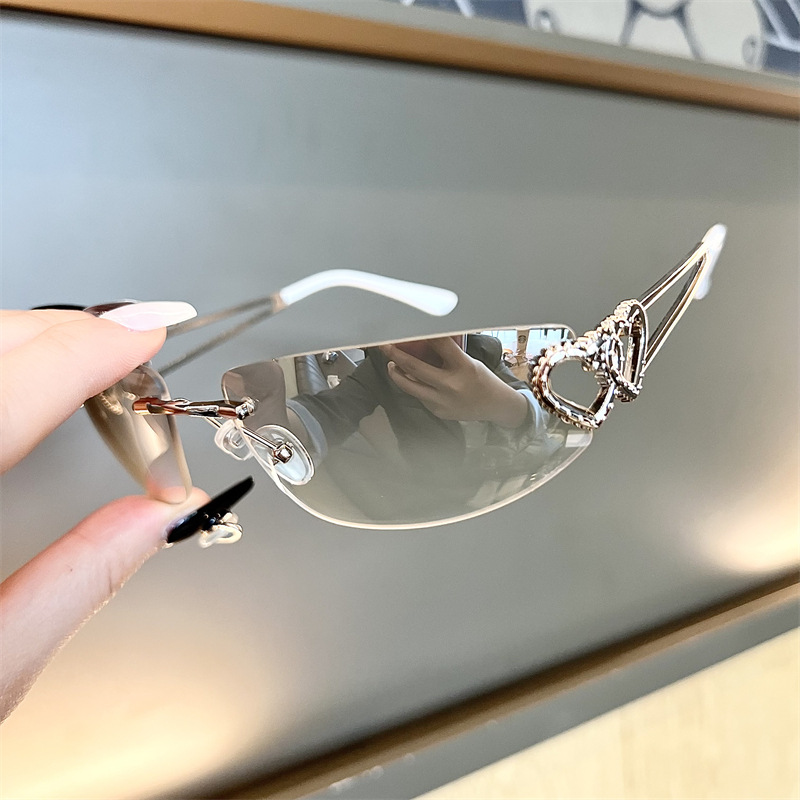 New Oval Cat Eye Frameless Mer - Sunglasses Cat Eye ulasan dan harga