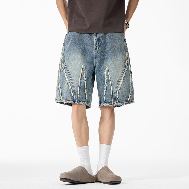 Men's Baggy Denim Jorts, Raw E - Shorts Denim Frayed ulasan dan harga