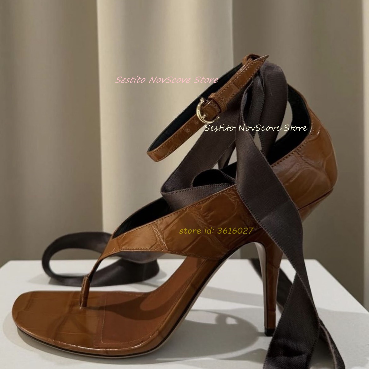 Brown Open Toe Lace Up Sandals - Cover Up Kaftan ulasan dan harga